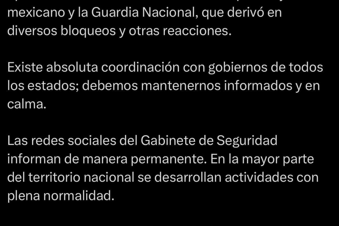 PRESIDENTA DE MEXICO INFORMÓ SOBRE OPERATIVO CONTRA EL MENCHO